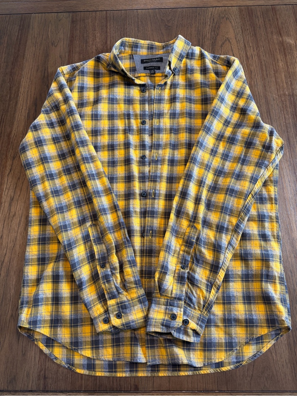 Banana Republic Yellow and Gray Plaid Button-Down Shirt